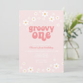 Groovy One Retro daisy boho florale eerste verjaar Kaart (Staand voorkant)