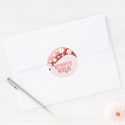 Groovy One Retro daisy boho florale eerste verjaar Ronde Sticker (Envelop)
