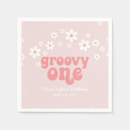 Groovy One Retro daisy boho florale eerste verjaar Servet