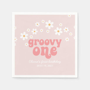 Groovy One Retro daisy boho florale eerste verjaar Servet