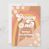 Groovy One Retro Daisy Boho Hippie First Birthday Kaart (Voorkant)