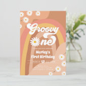 Groovy One Retro Daisy Boho Hippie First Birthday Kaart (Staand voorkant)