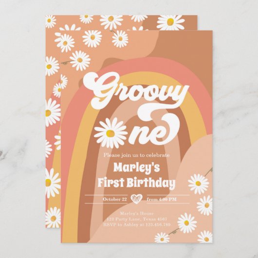 Groovy One Retro Daisy Boho Hippie First Birthday Kaart (Voorkant / Achterkant)