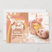 Groovy One Retro Daisy Boho Hippie First Birthday Kaart (Voorkant)