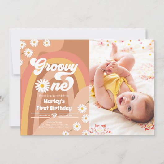 Groovy One Retro Daisy Boho Hippie First Birthday Kaart (Voorkant)