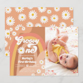 Groovy One Retro Daisy Boho Hippie First Birthday Kaart (Voorkant / Achterkant)