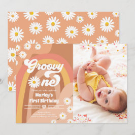 Groovy One Retro Daisy Boho Hippie First Birthday Kaart