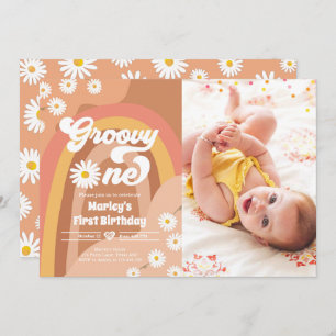 Groovy One Retro Daisy Boho Hippie First Birthday Kaart