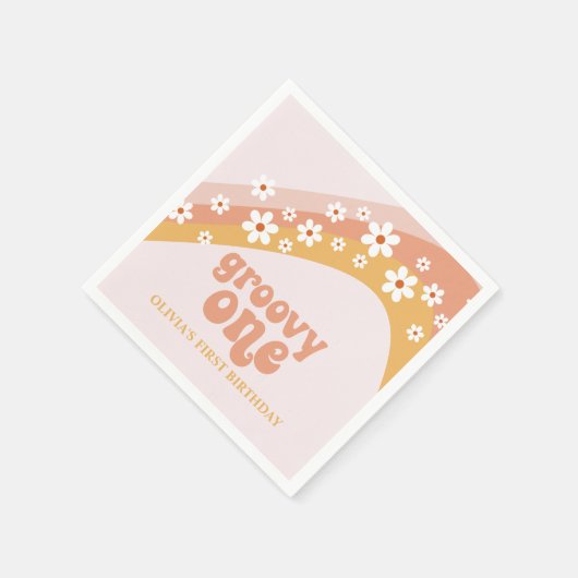 Groovy One Retro Daisy Boho Rainbow Napkins Servet (Hoek)