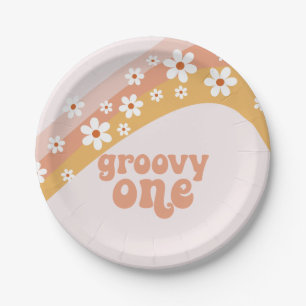 Groovy One Retro Daisy Boho Rainbow Paper Bord