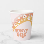 Groovy One Retro Daisy Boho Rainbow Paper Cups Papieren Bekers (Voorkant)
