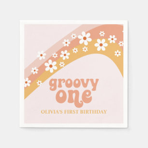 Groovy One Retro Daisy Boho Regenboog Servetten