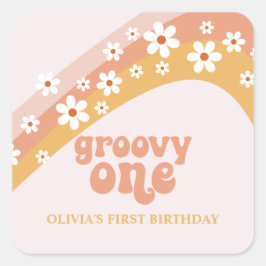 groovy one Retro Daisy Boho Regenboog Sticker