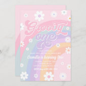 Groovy One Retro Daisy Pastel Rainbow Birthday Kaart (Voorkant / Achterkant)