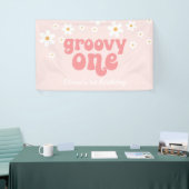Groovy One Retro Daisy Pink, eerste verjaardag ban Spandoek (Beurs)