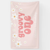 Groovy One Retro Daisy Pink, eerste verjaardag ban Spandoek (Verticaal)