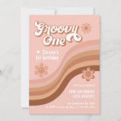 Groovy One Retro Daisy Pink Girl 1ste verjaardag Kaart (Voorkant)