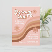 Groovy One Retro Daisy Pink Girl 1ste verjaardag Kaart (Staand voorkant)