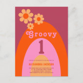 Groovy One Retro Daisy Rainbow 1e Verjaardagsfeest Uitnodiging Briefkaart (Voorkant)