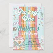 Groovy One Retro Daisy Rainbow First Birthday Kaart (Voorkant)