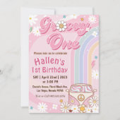 Groovy One Retro Daisy Rainbow First Birthday Kaart (Voorkant)