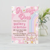 Groovy One Retro Daisy Rainbow First Birthday Kaart (Staand voorkant)