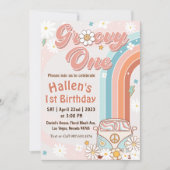 Groovy One Retro Daisy Rainbow First Birthday Kaart (Voorkant)