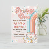 Groovy One Retro Daisy Rainbow First Birthday Kaart (Staand voorkant)