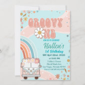 Groovy One Retro Daisy Rainbow First Birthday Kaart (Voorkant)