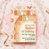 Groovy One Retro Daisy Rainbow First Birthday Kaart