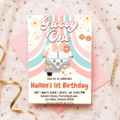 Groovy One Retro Daisy Rainbow First Birthday Kaart