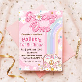 Groovy One Retro Daisy Rainbow First Birthday Kaart