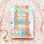 Groovy One Retro Daisy Rainbow First Birthday Kaart
