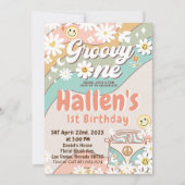 Groovy One Retro Daisy Rainbow First Birthday Kaart (Voorkant)