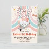 Groovy One Retro Daisy Rainbow First Birthday Kaart (Staand voorkant)