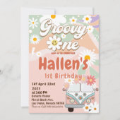 Groovy One Retro Daisy Rainbow First Birthday Kaart (Voorkant)