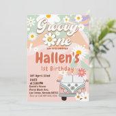 Groovy One Retro Daisy Rainbow First Birthday Kaart (Staand voorkant)