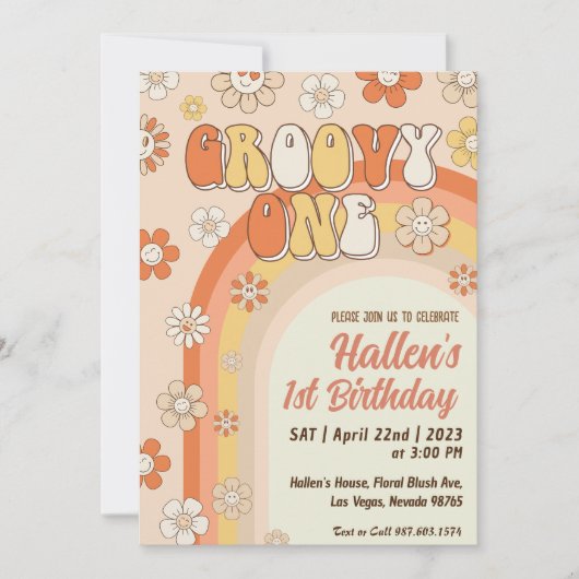 Groovy One Retro Daisy Rainbow First Birthday Kaart (Voorkant)