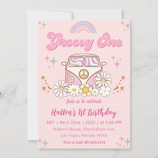 Groovy One Retro Daisy Rainbow First Birthday Kaart (Voorkant)