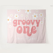 Groovy One Retro Daisy Roze 1e Verjaardag Slagbann Wandkleed (Voorkant (horizontaal))
