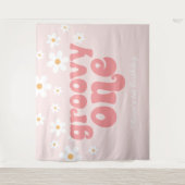 Groovy One Retro Daisy Roze 1e Verjaardag Slagbann Wandkleed (Voorkant)