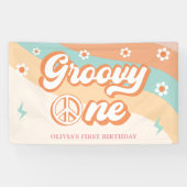 Groovy One Retro Daisy Verjaardagsfeestbanner Spandoek (Horizontaal)