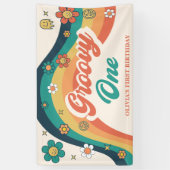 Groovy One Retro Daisy Verjaardagsfeestbanner Spandoek (Verticaal)