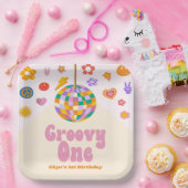 Groovy One Retro Disco Ball 1e Verjaardagsfeest Papieren Bordje (Feest)