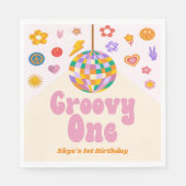Groovy One Retro Disco Ball 1e Verjaardagsfeest Servet (Voorkant)