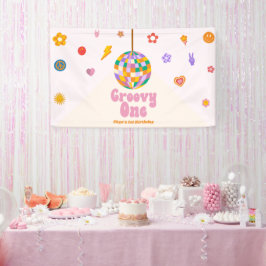 Groovy One Retro Disco Ball 1e Verjaardagsfeest Spandoek