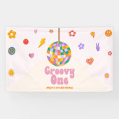 Groovy One Retro Disco Ball 1e Verjaardagsfeest Spandoek (Horizontaal)