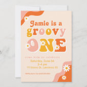 Groovy One Retro First Birthday Invitation Kaart (Voorkant)