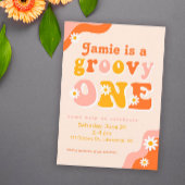 Groovy One Retro First Birthday Invitation Kaart
