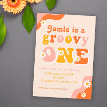Groovy One Retro First Birthday Invitation